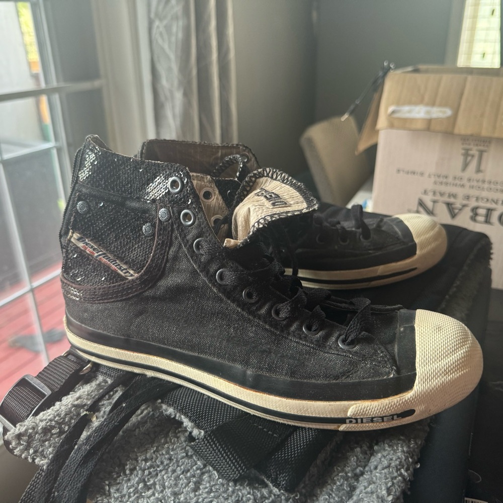 Black Diesel sequin pocket detail High-Top Sneakers